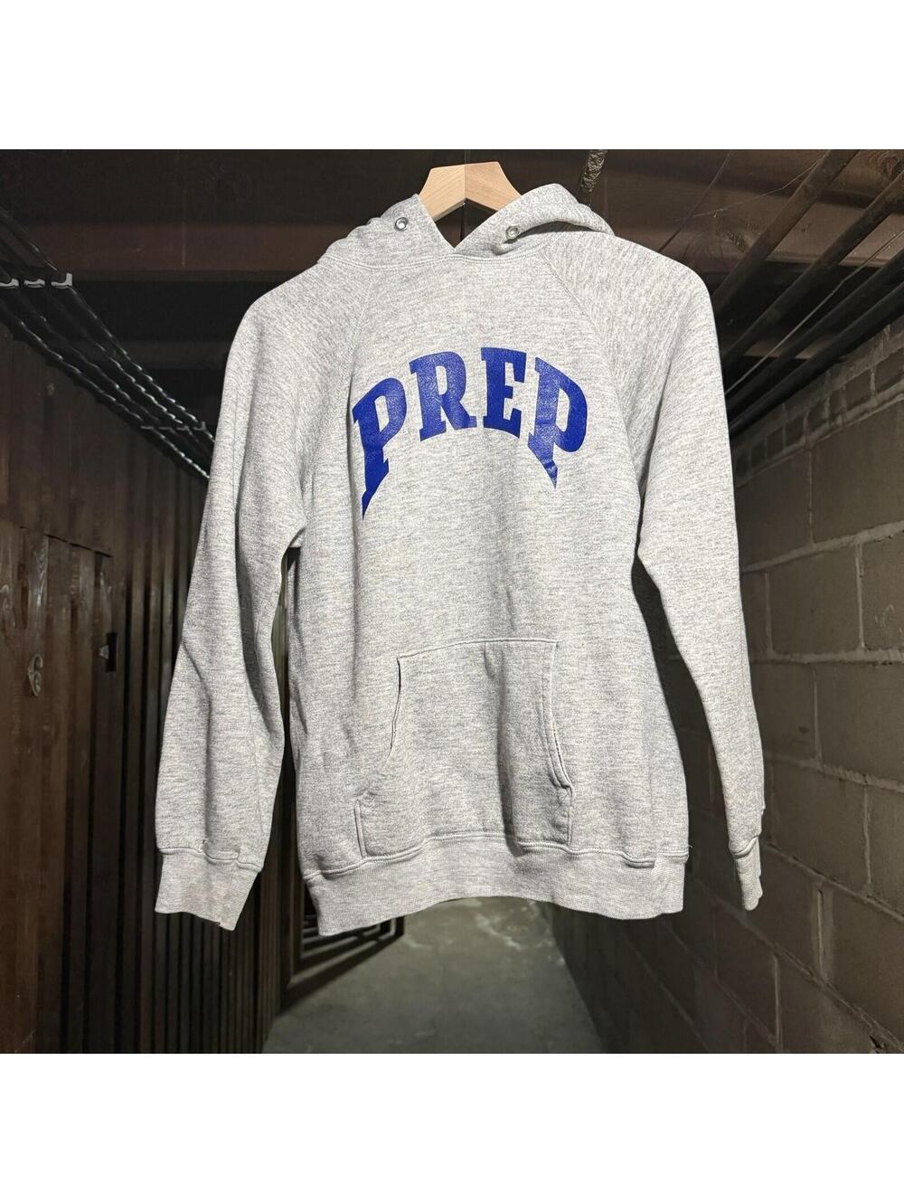 Vintage 1980s Champion PREP Hoodie Made USA Gray Blue Medium